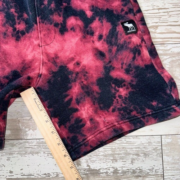 Abercrombie Mens Black Red Elastic Waist Shorts Drawstring 2 Pockets Tie Dye - Picture 5 of 11
